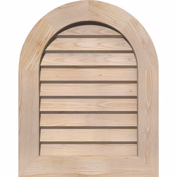 Round Top Gable Vent Non-Functional, Pine Gable Vent w/ Decorative Face Frame, 26